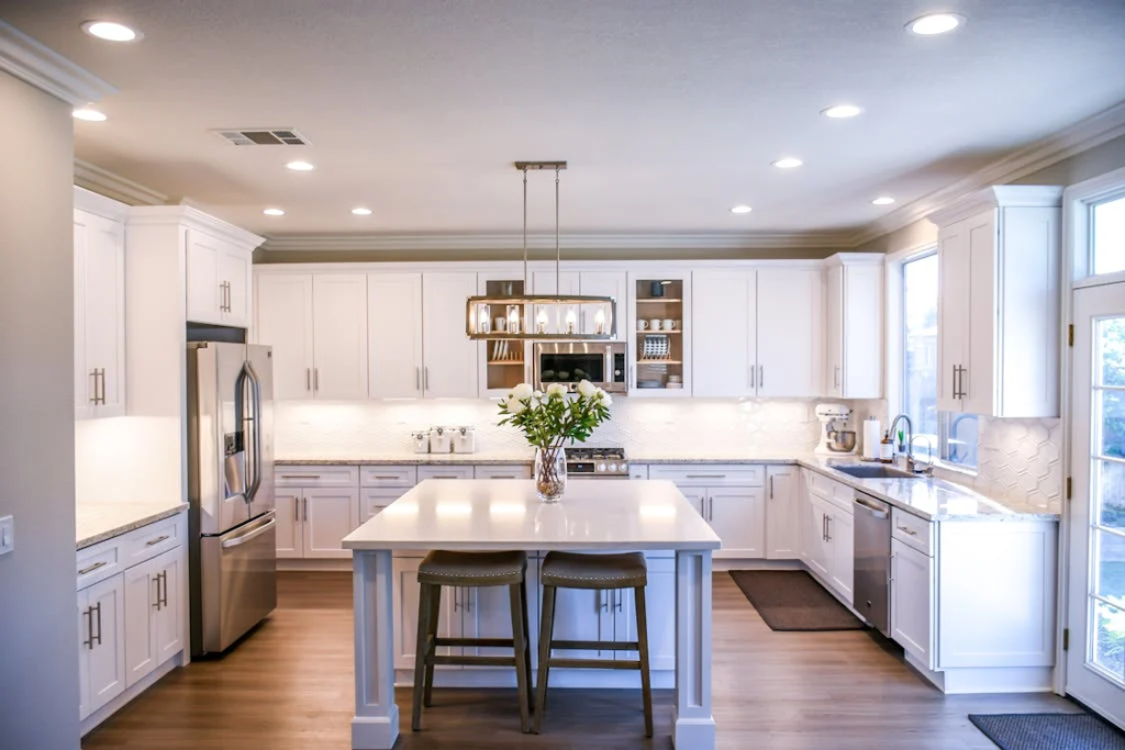 Updated kitchen with modern fixtures and countertops