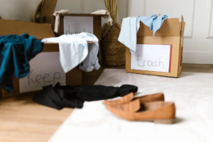 A homeowner decluttering and preparing a house for sale