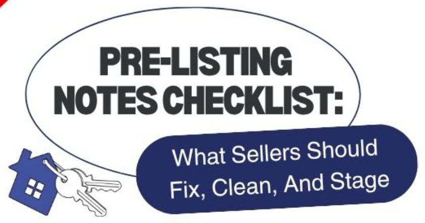 Infographic providing a home selling checklist, covering what to fix, clean, and stage before listing. It includes tips on repairs, deep cleaning, decluttering, and staging to help sellers attract buyers and increase property value.